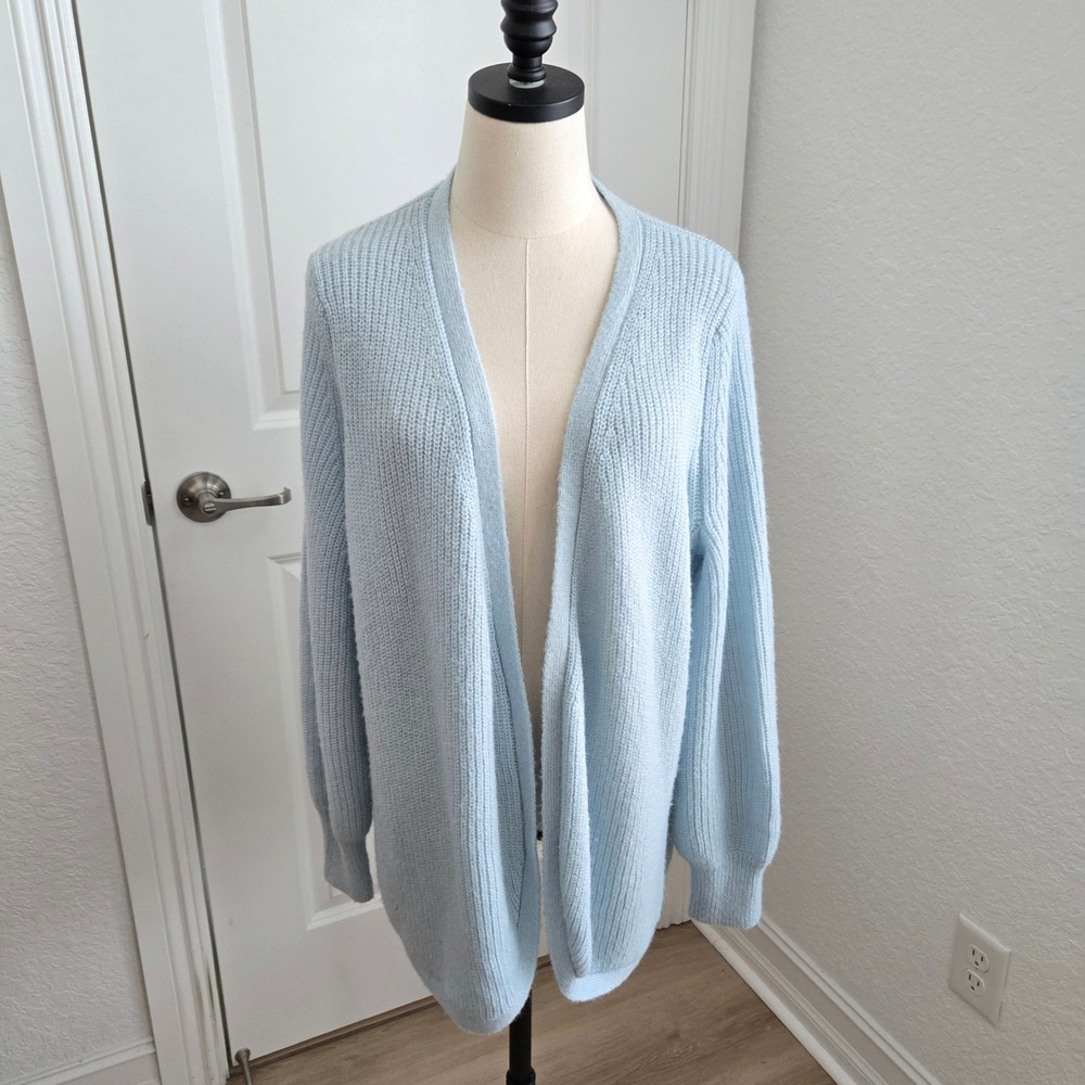 Boden Light Blue Wool Alpaca Blend Ribbed Open Front Cardigan Sweater M K0565 - Picture 2 of 7